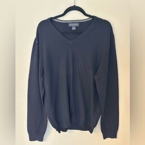 Brooks Brothers Men's Navy Extra Fine Italian Merino Wool Blend V-neck Sweater L